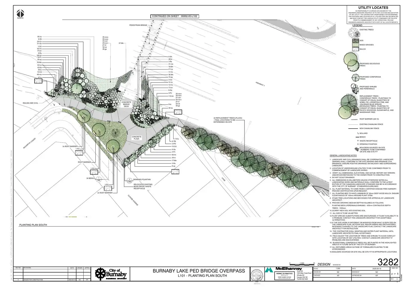 Planting plan for the Burnaby Lake pedestrian bridge overpass across Highway 1