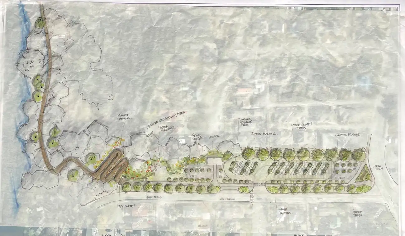 Preliminary path and parking sketch plan for McPhee Meadows in Courtenay