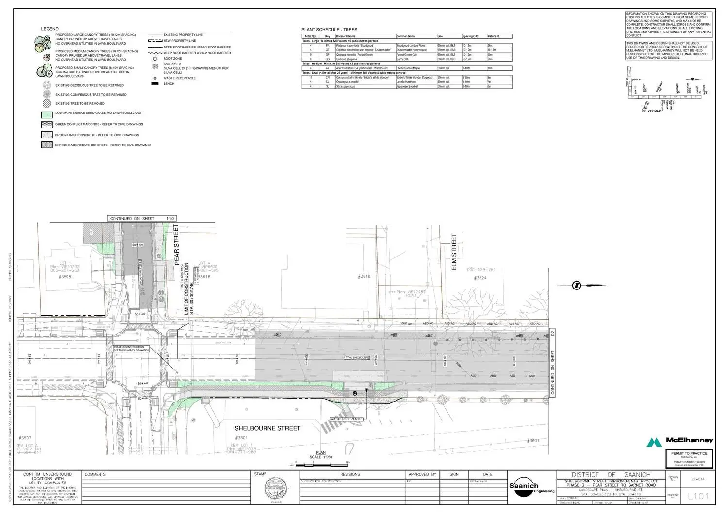 Streetscape landscape plan for Shelbourne Street improvements phase 3 in Saanich